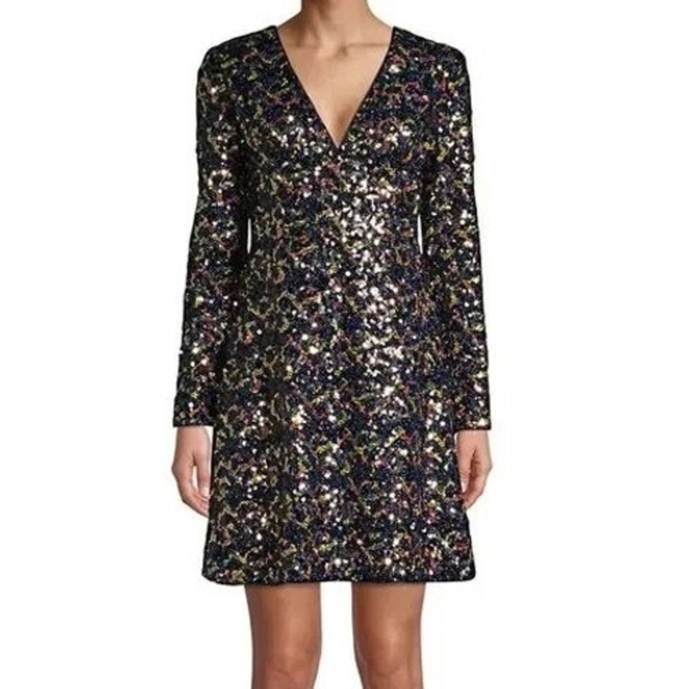 Aidan Aidan Mattox 8 Black Multi Textured‎ Sequin Mini Cocktail Dress Party Gala